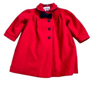 Braetan Wool Coat, Little Girls Sz. 3, Red w/ Black Buttons, Fully Lined